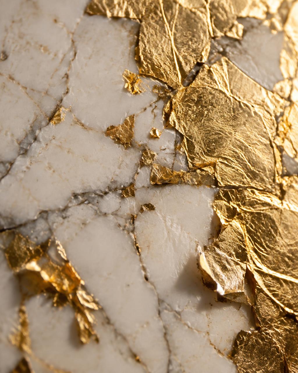 Gold leaf applied over white marble
